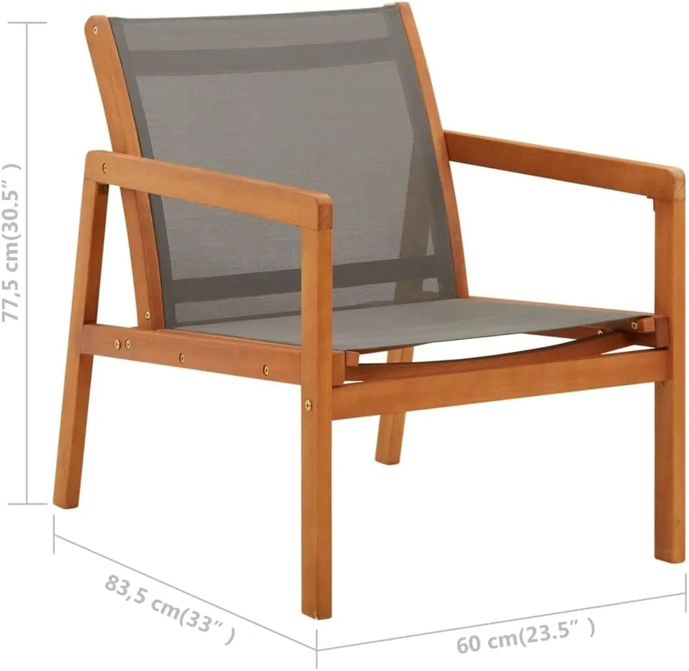 Solid Wood Patio Lounge Chair Gray with Textilene Fabric for Outdoor Relaxation in Garden Backyard Poolside - Eucalyptus Wood Weather-Resistant Chaise Lounge Chair Comfortable Support
