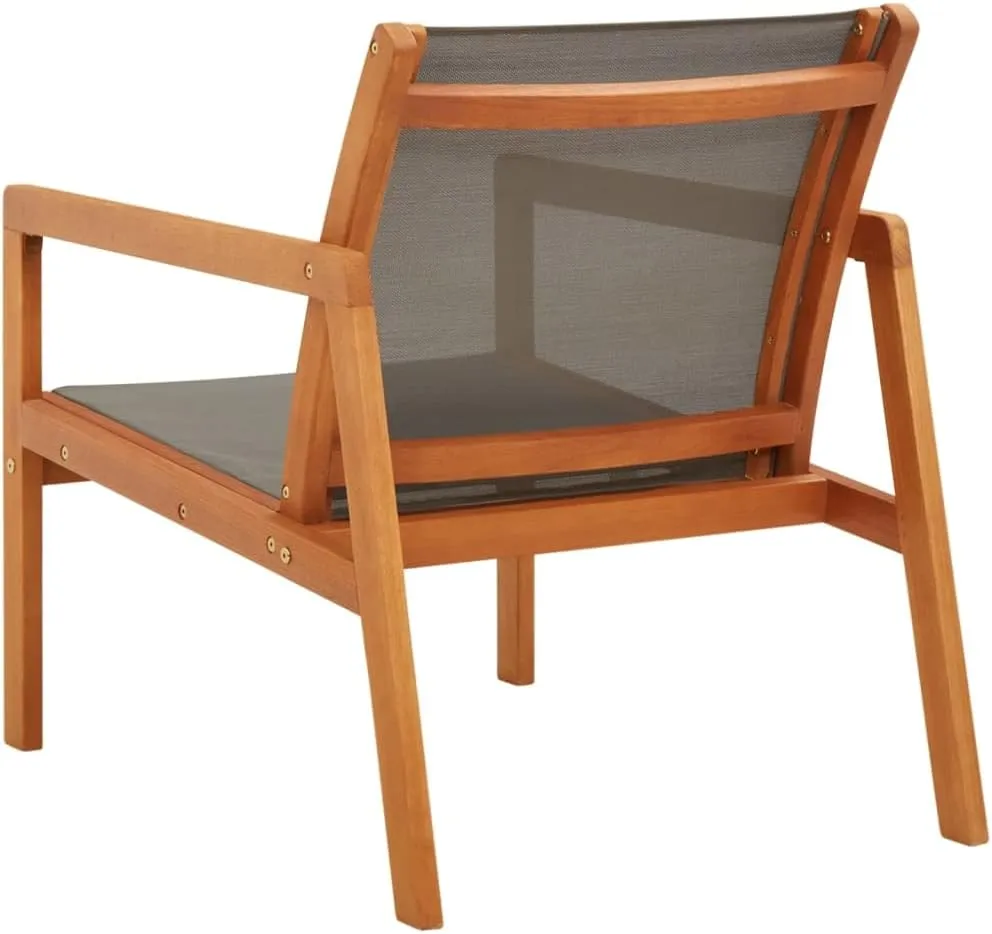 Solid Wood Patio Lounge Chair Gray with Textilene Fabric for Outdoor Relaxation in Garden Backyard Poolside - Eucalyptus Wood Weather-Resistant Chaise Lounge Chair Comfortable Support