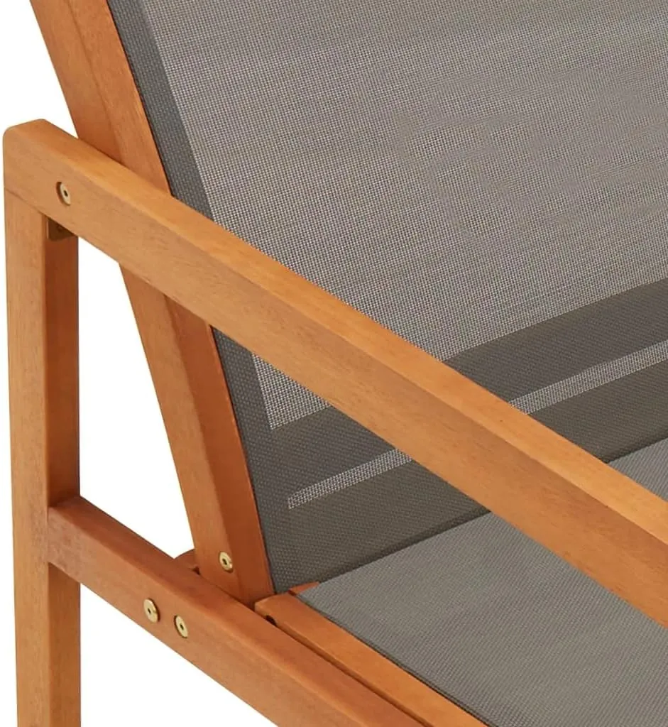 Solid Wood Patio Lounge Chair Gray with Textilene Fabric for Outdoor Relaxation in Garden Backyard Poolside - Eucalyptus Wood Weather-Resistant Chaise Lounge Chair Comfortable Support