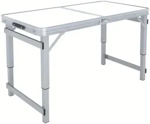 Solve Outdoor Dining Needs with Portable Folding Table, Lightweight Aluminum, Adjustable Heights for Camping and Picnics, Beige and Silver Gray