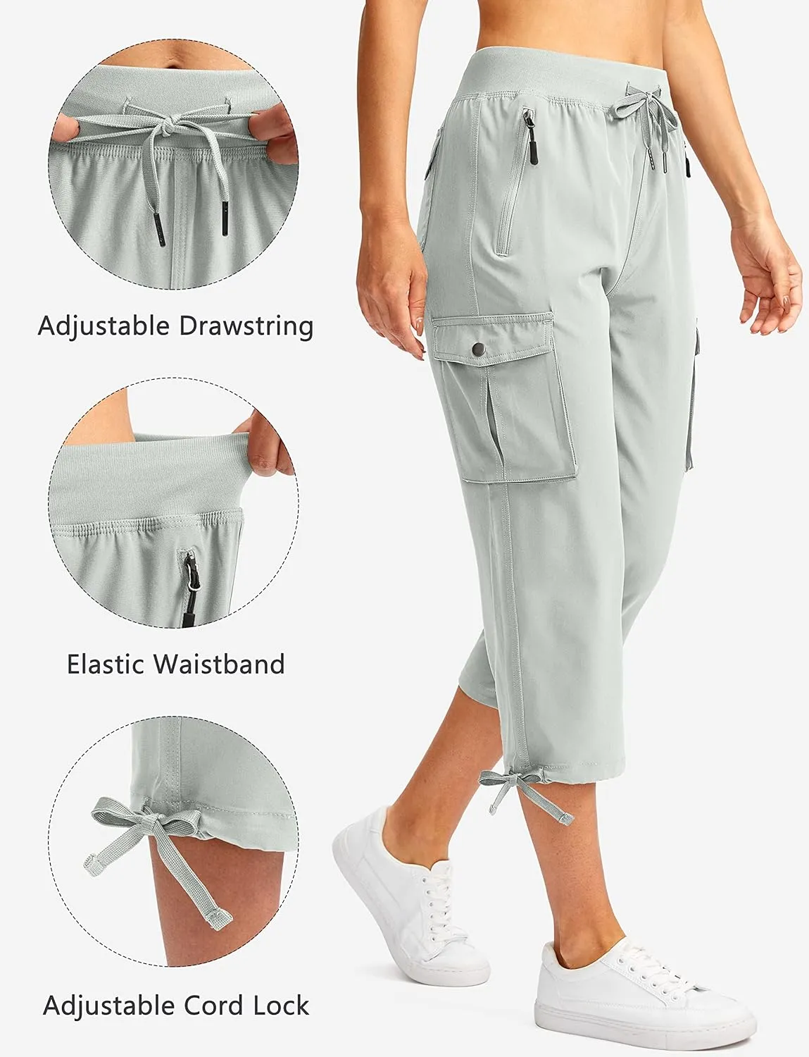 Soothfeel Women's Cargo Capris Pants with 6 Pockets Lightweight Quick Dry Travel Hiking Summer Pants for Women Casual