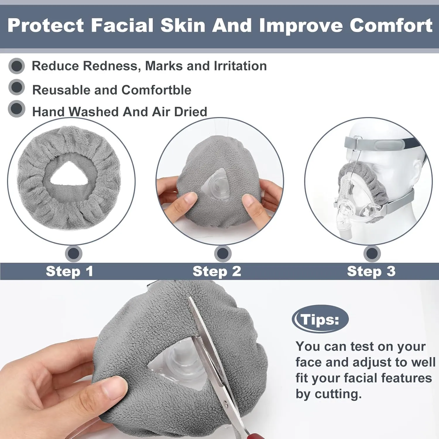 Sosation 24 Pack Mask Liners Full Face Reusable Soft Mask Covers Reduce Air Leaks and Blisters Washable Cushion Covers(Gray)