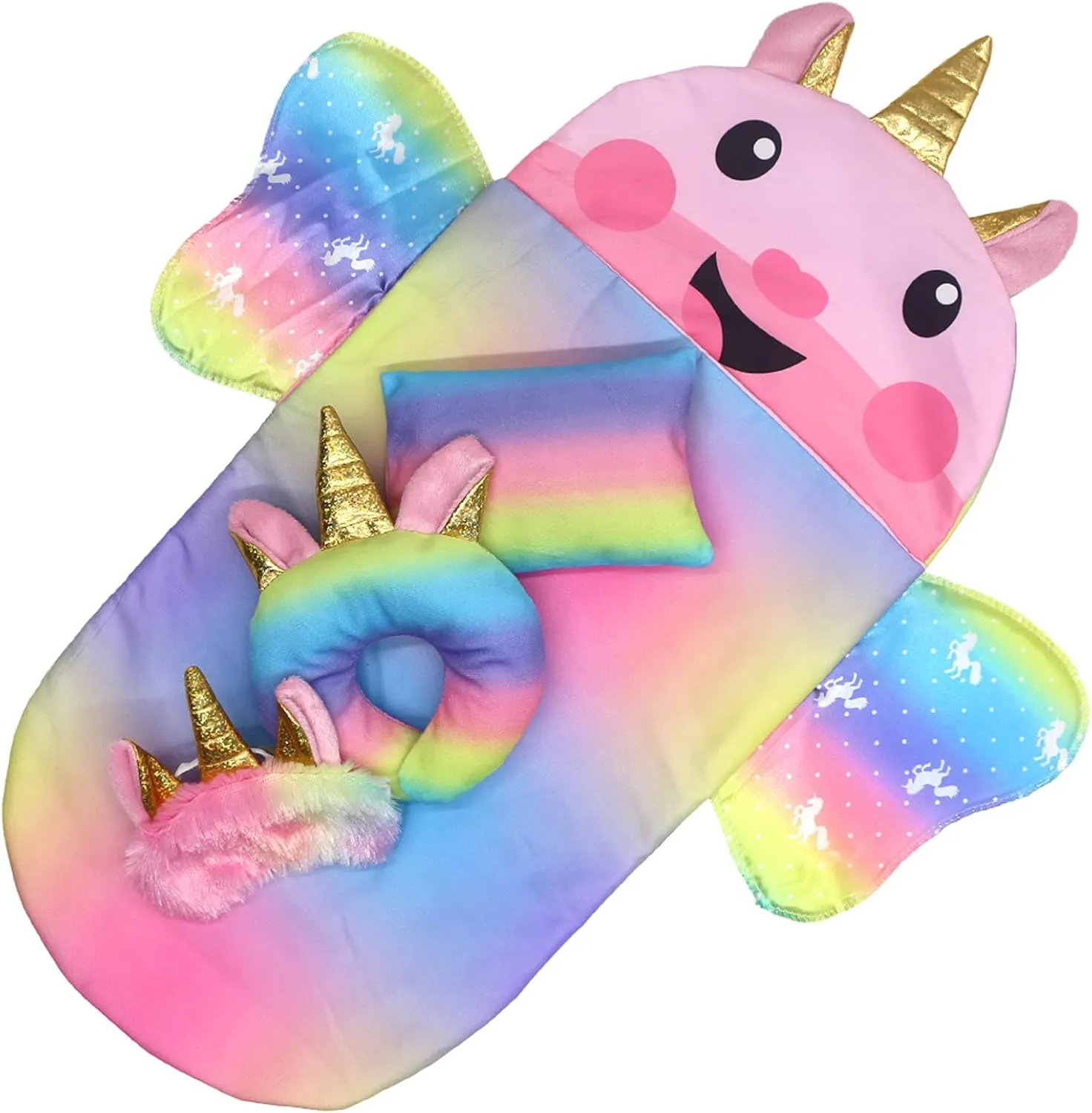 SOTOGO 4 Pieces Doll Sleeping Bag for 14-17 Inch New Born Baby Dolls,15 Inch Baby Dolls and American 18 Inch Doll, Include Unicorn Sleeping Bag, Pillow, Eye Mask, U Shaped Pillow
