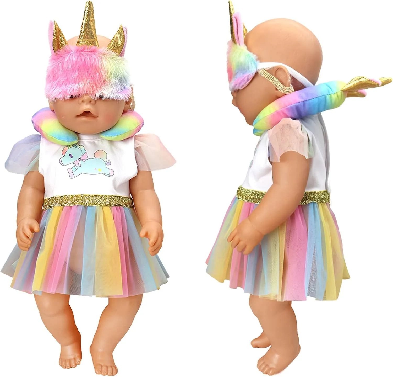 SOTOGO 4 Pieces Doll Sleeping Bag for 14-17 Inch New Born Baby Dolls,15 Inch Baby Dolls and American 18 Inch Doll, Include Unicorn Sleeping Bag, Pillow, Eye Mask, U Shaped Pillow