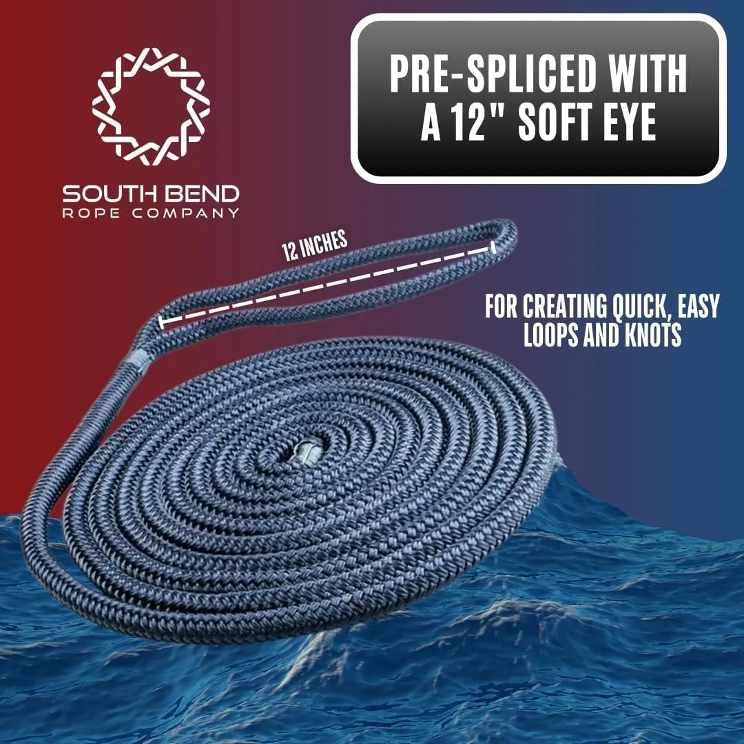 South Bend Rope Marine Grade Double Braided Nylon Dock Line w/Eye Splice (Black, 1-inch x 35 feet)