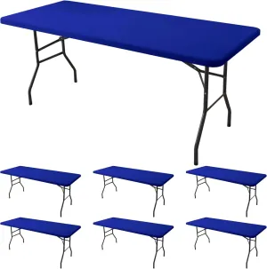 Spandex Table Cover for 6 Foot Rectangle Tables-6 Pack Royal Blue Outdoor Picnic Elastic Table Cover-Spandex Stretch Folding Table Cloths for Camping Dining Room Patio Kitchen Banquet Party
