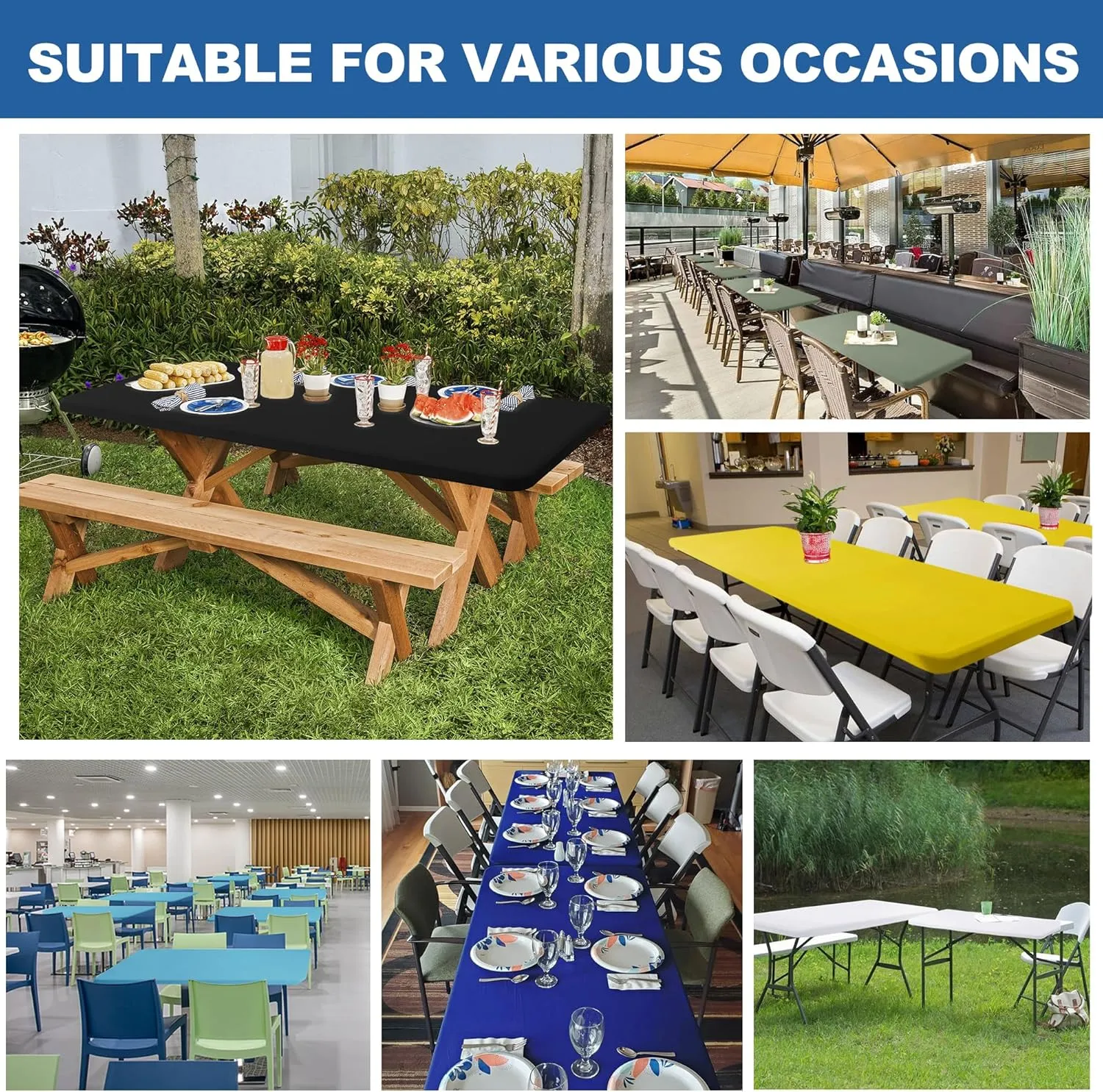 Spandex Table Cover for 6 Foot Rectangle Tables-6 Pack Royal Blue Outdoor Picnic Elastic Table Cover-Spandex Stretch Folding Table Cloths for Camping Dining Room Patio Kitchen Banquet Party
