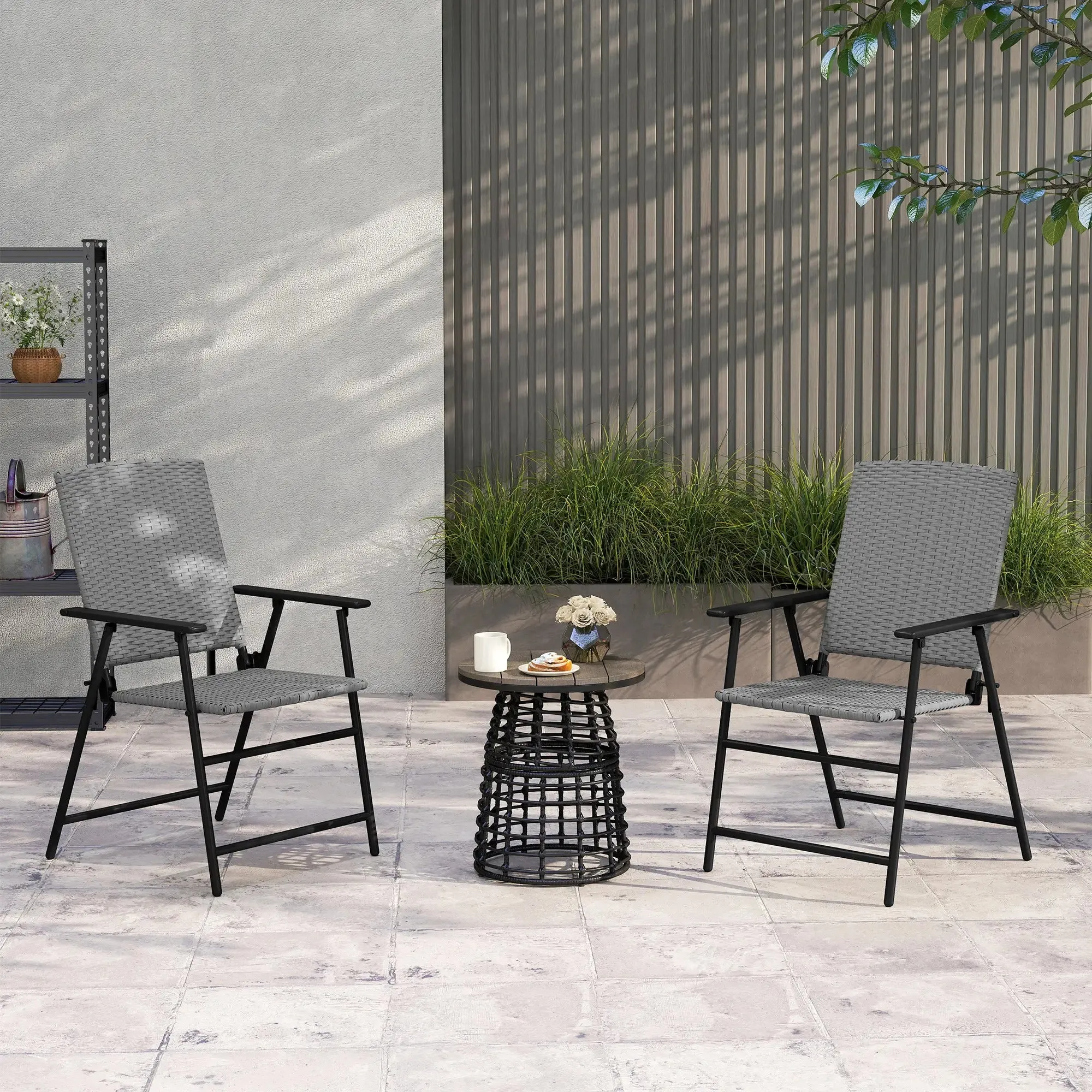 Special offer Grey Two Set Seat Rattan - Chairs Easy to install Folding Of Outsunny