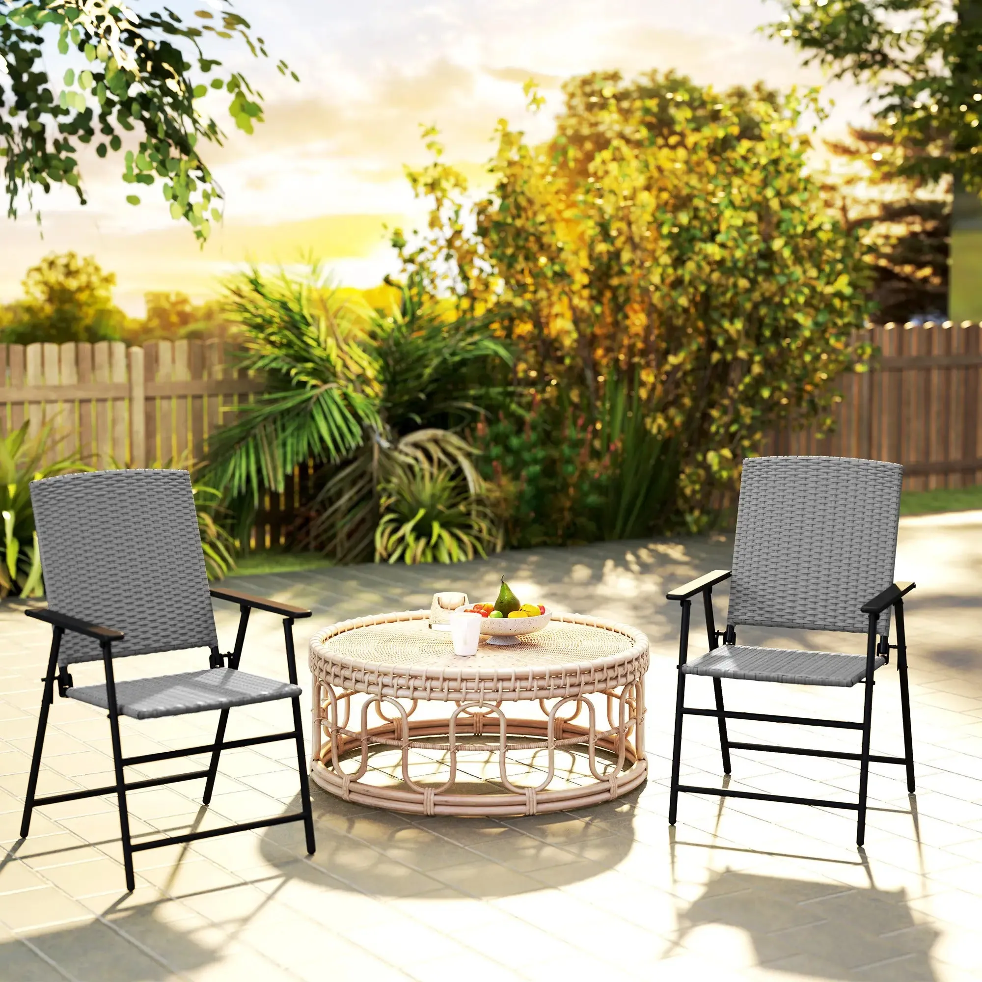 Special offer Grey Two Set Seat Rattan - Chairs Easy to install Folding Of Outsunny