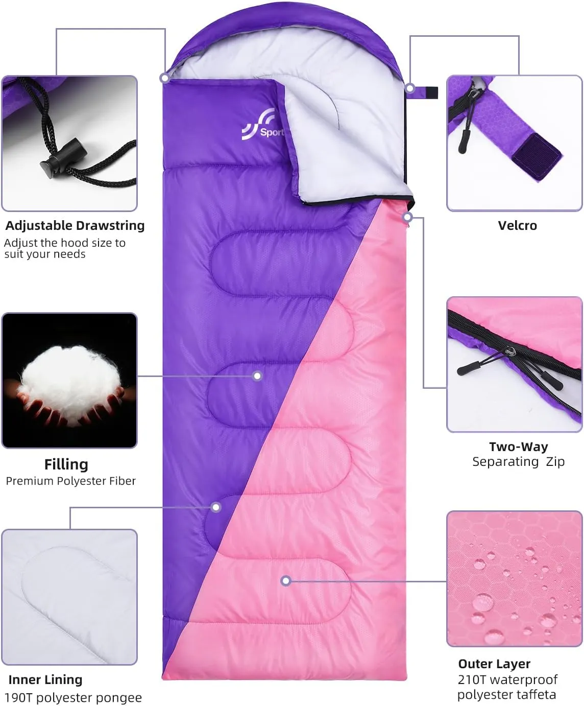 Sportneer Sleeping Bags for Adults, Warm & Cold Weather Sleeping Bag for Adults Kids Boys Girls - Lightweight Compact Camping Gear Equipment, Traveling, Backpacking, Hiking