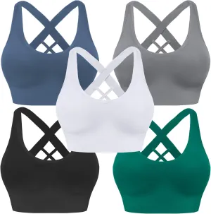 Sports Bras for Women High Impact Cross Back Strappy Bras Cropped Padded Seamless Workout Yoga Bras Set