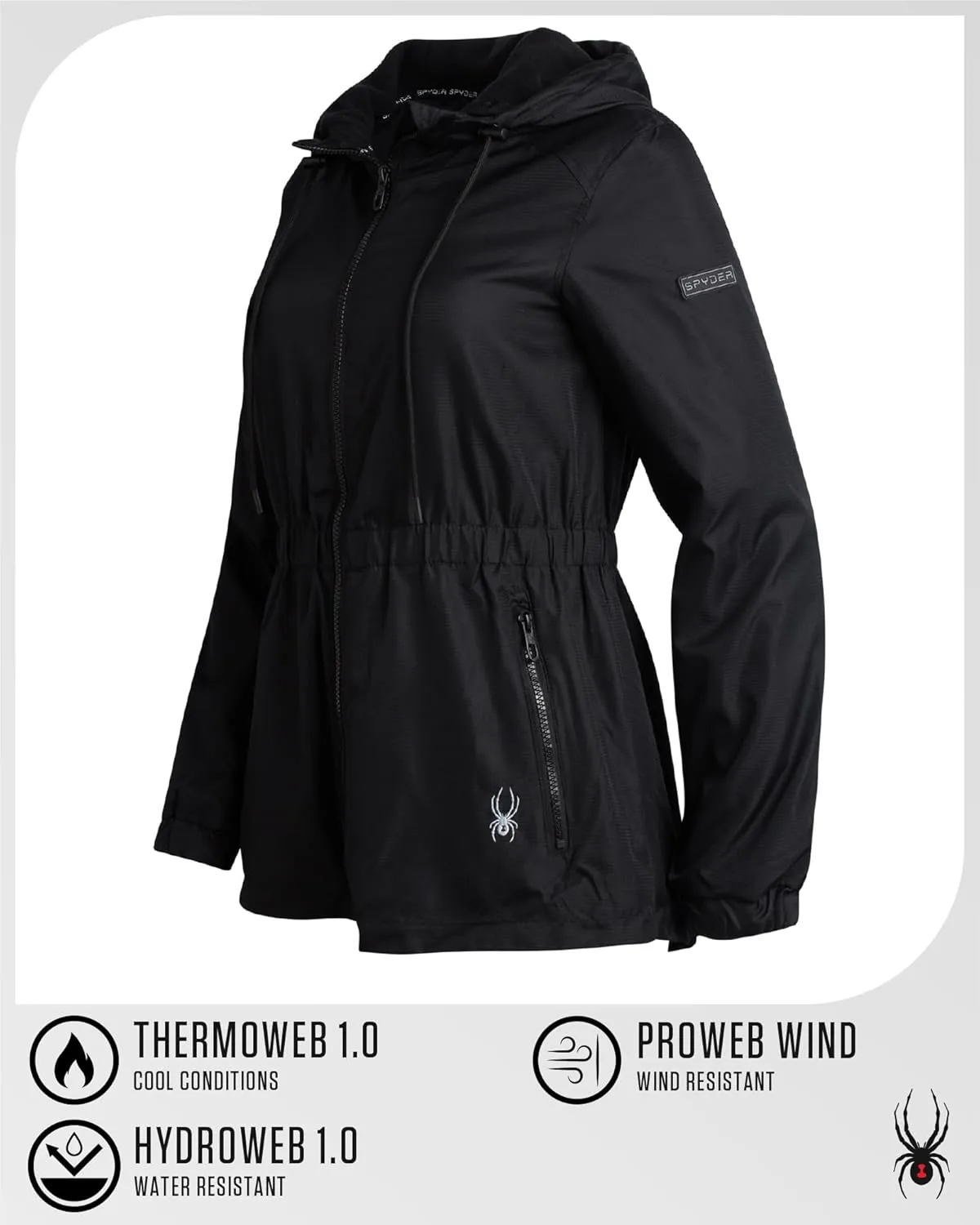 Spyder Women's Windbreaker Jacket - Lightweight Polar Fleece Lined Zip Up Rain Outerwear Coat with Hood (Sizes: S-XL)