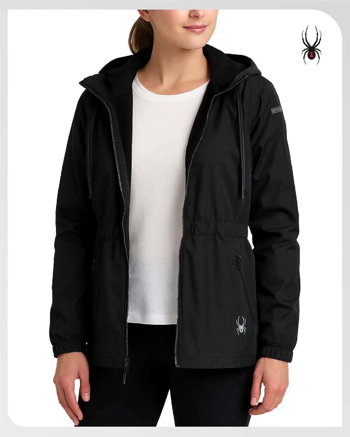 Spyder Women's Windbreaker Jacket - Lightweight Polar Fleece Lined Zip Up Rain Outerwear Coat with Hood (Sizes: S-XL)