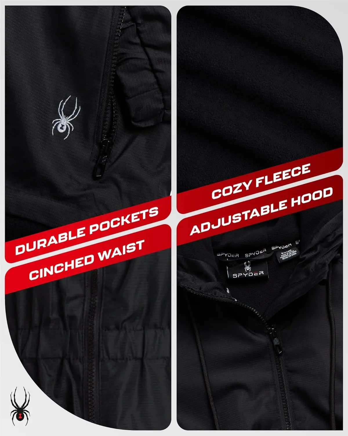 Spyder Women's Windbreaker Jacket - Lightweight Polar Fleece Lined Zip Up Rain Outerwear Coat with Hood (Sizes: S-XL)