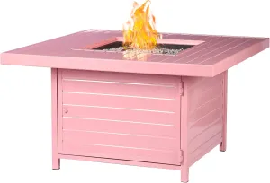 Square 42 in. x 42 in. Aluminum Propane Pink Fire Pit Table with Glass Beads, Two Covers, Lid, 57,000 BTUs