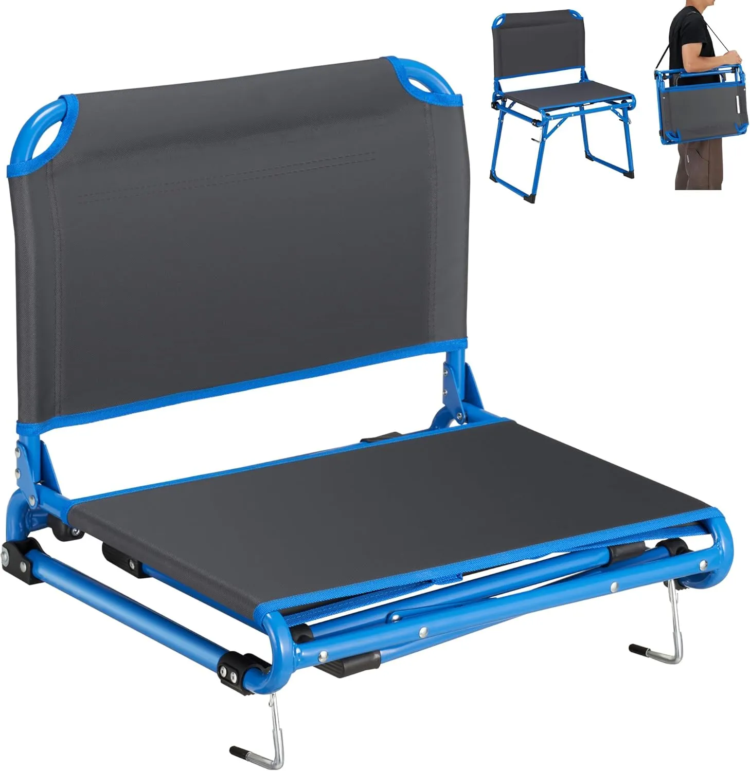 Stadium Seats with Back Support, 2 in 1 Folding Chairs with Shoulder Strap,Portable Bleacher Seats with Non-Slip Foot,Wide Stadium Chairs for Sports Events Outdoor Camping