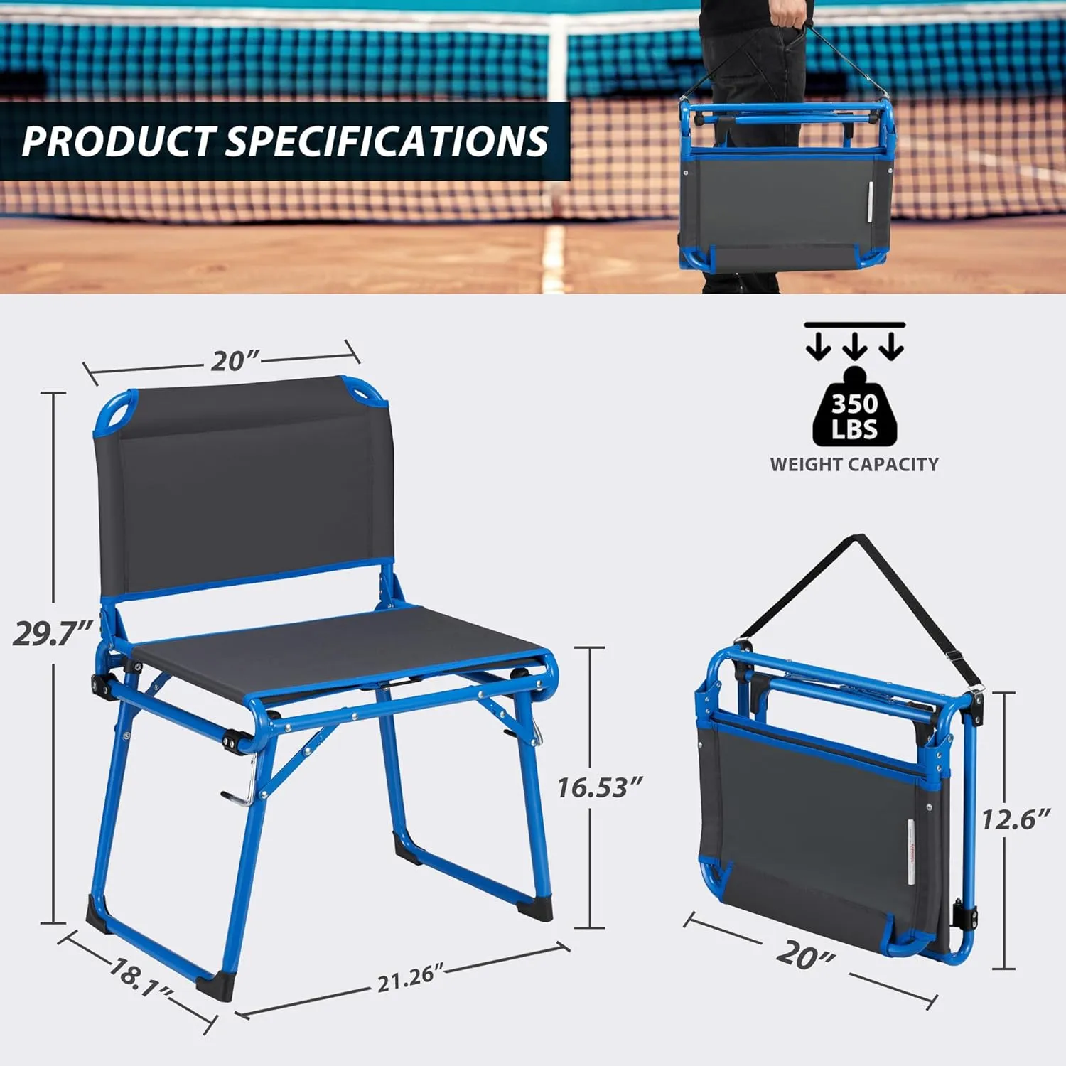 Stadium Seats with Back Support, 2 in 1 Folding Chairs with Shoulder Strap,Portable Bleacher Seats with Non-Slip Foot,Wide Stadium Chairs for Sports Events Outdoor Camping