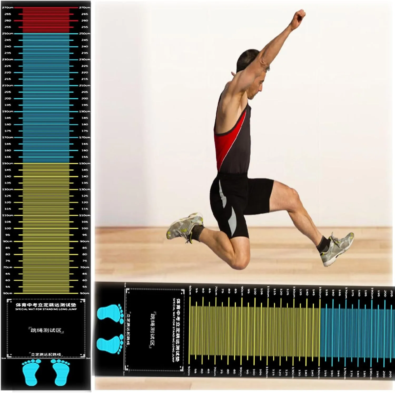 Standing Jumping Mat, Jump Rope Mat Shock Absorbing, Non-skid Long Jump Mats for Floor Work Out, Large Rubber Exercise Mat, for Gym School Home Exercise (1.6 X 11.5ft)