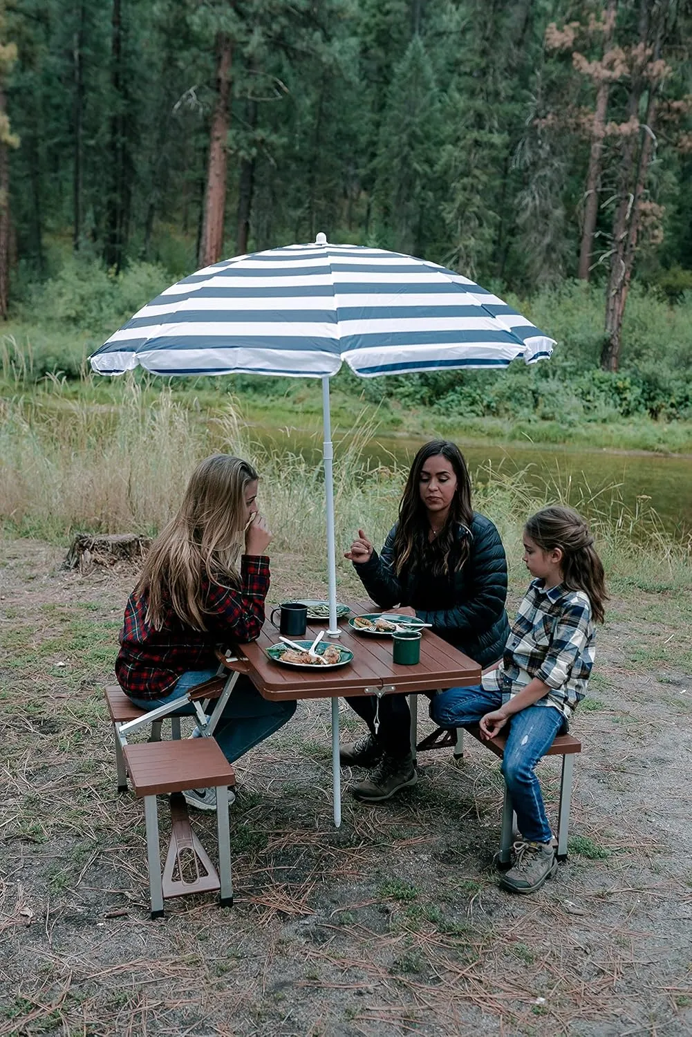 Stansport Picnic Table and Umbrella Combo - Brown