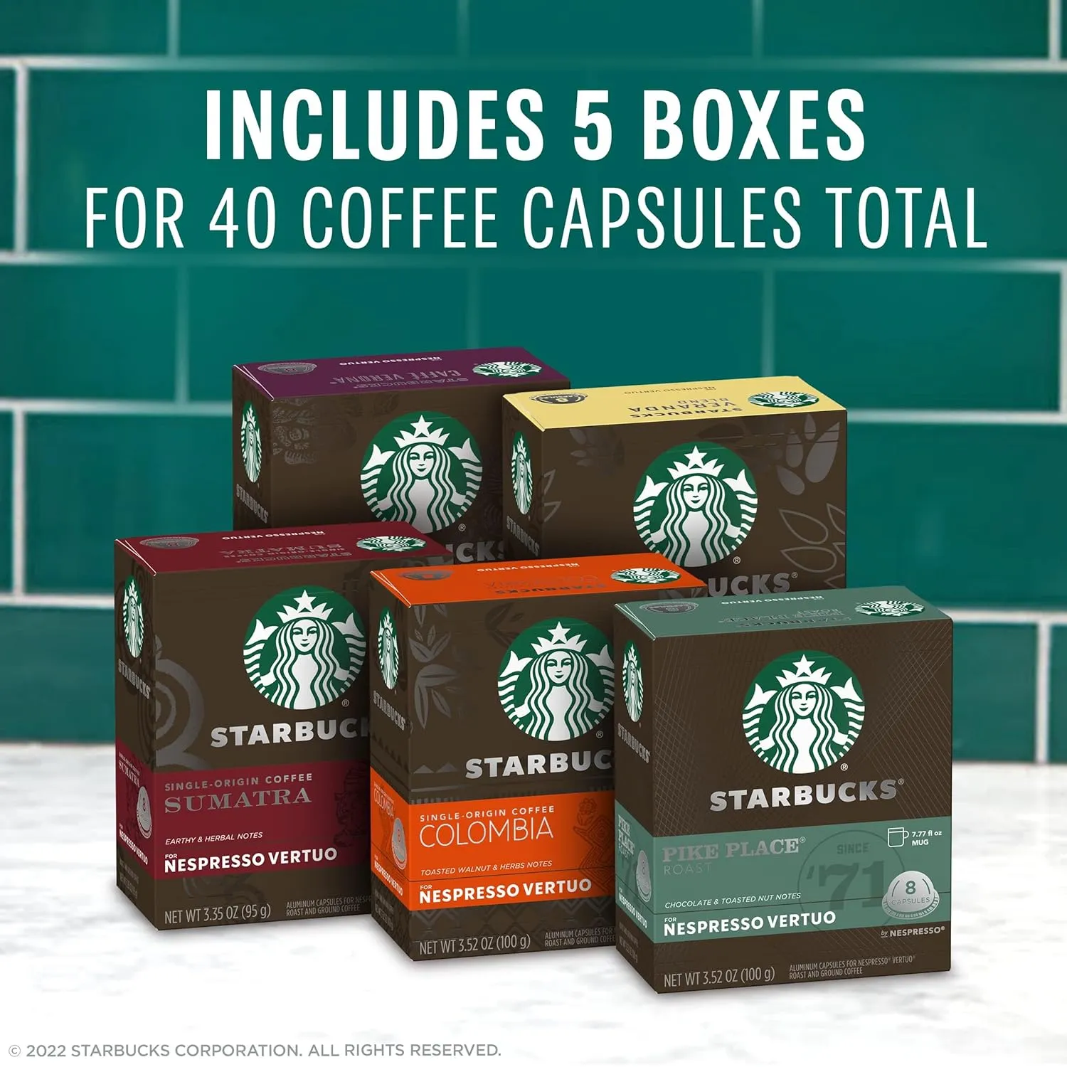 Starbucks by Nespresso Vertuo, Blonde, Medium, and Dark Roast Variety Pack Coffee, 40-count Coffee Pods, Brews 7.8 oz.