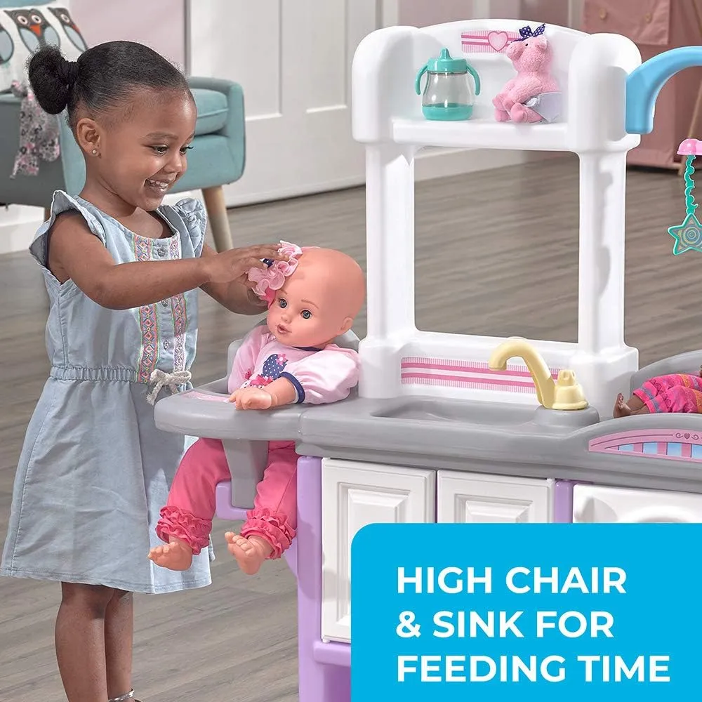Step2 Love & Care Deluxe Baby Doll Nursery Playset for Kids, Compact Changing Station & Crib, Made of Durable Plastic, Includes Toy Accessories, For Toddlers 2-6 Years Old, Lavender