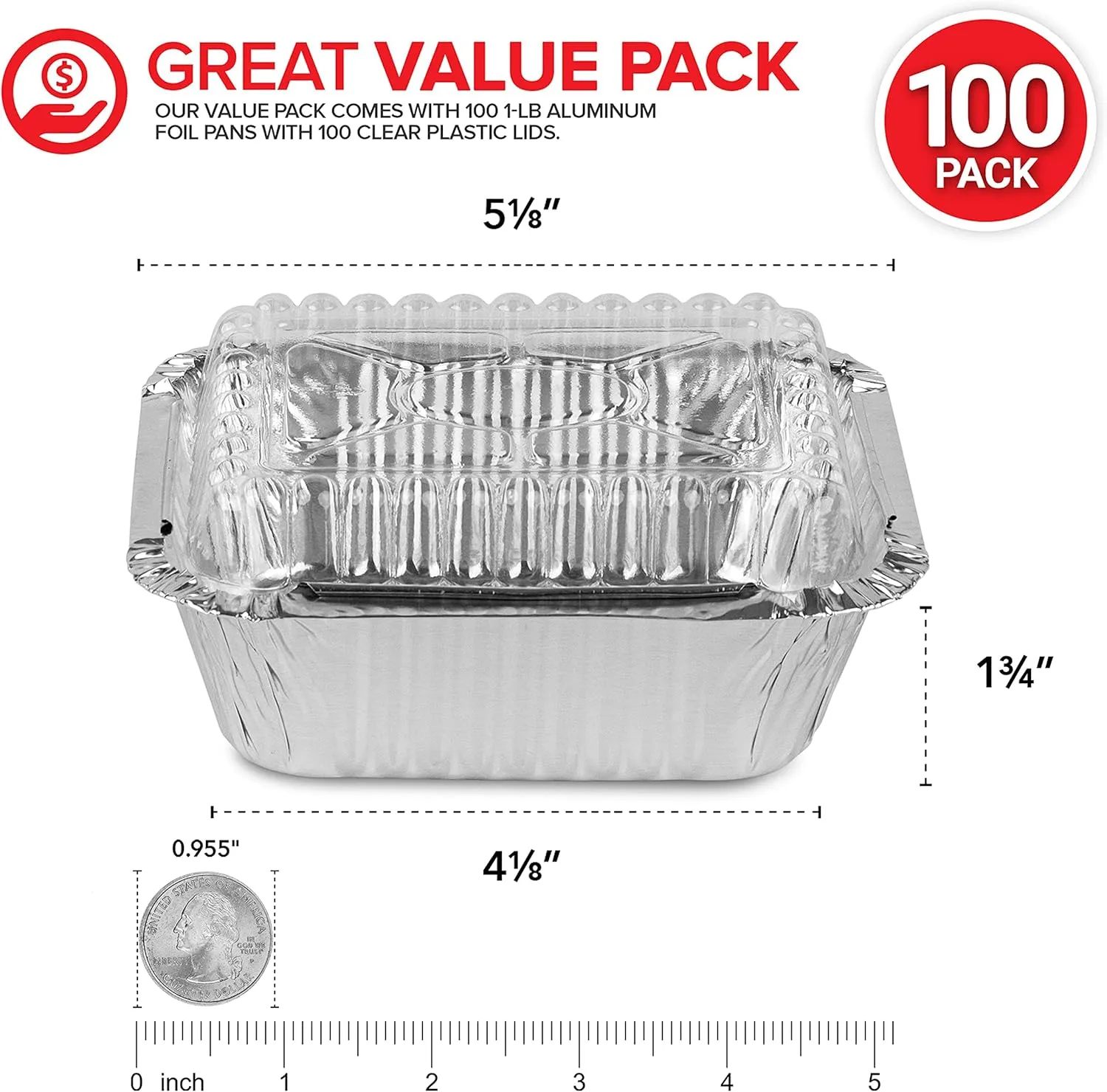 Stock Your Home 1 Lb Small Aluminum Pans with Lids (100 Pack) Foil Pans   Clear Plastic Lids, Disposable Cookware, Takeout Trays with Lids - To Go Disposable Food Containers for Restaurants & Catering