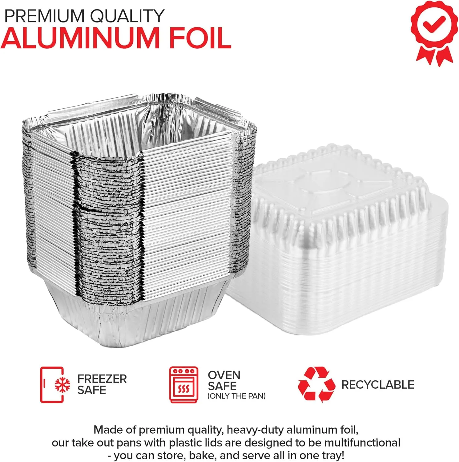 Stock Your Home 1 Lb Small Aluminum Pans with Lids (100 Pack) Foil Pans   Clear Plastic Lids, Disposable Cookware, Takeout Trays with Lids - To Go Disposable Food Containers for Restaurants & Catering