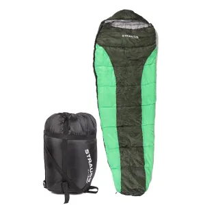 STRAUSS Camping Sleeping Bag: Lightweight & Portable | For All Seasons | 1 Person | Black/Green