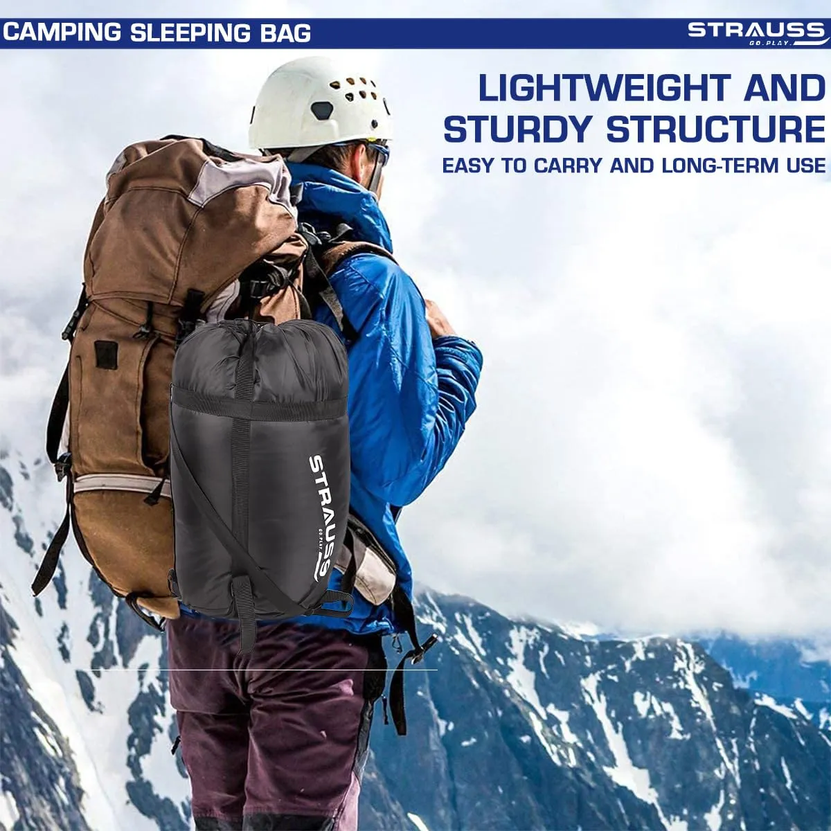 STRAUSS Camping Sleeping Bag: Lightweight & Portable | For All Seasons | 1 Person | Black/Green
