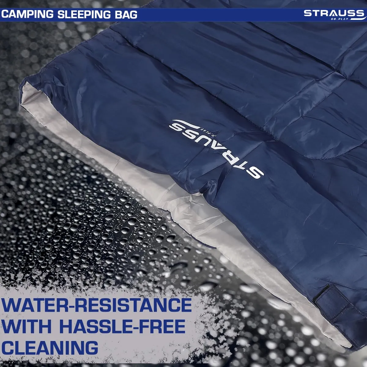 STRAUSS Camping Sleeping Bag - Lightweight, Portable | 1 Person | All Seasons | Blue