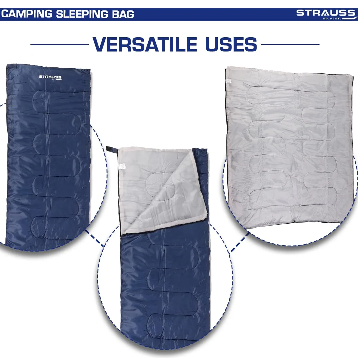 STRAUSS Camping Sleeping Bag - Lightweight, Portable | 1 Person | All Seasons | Blue