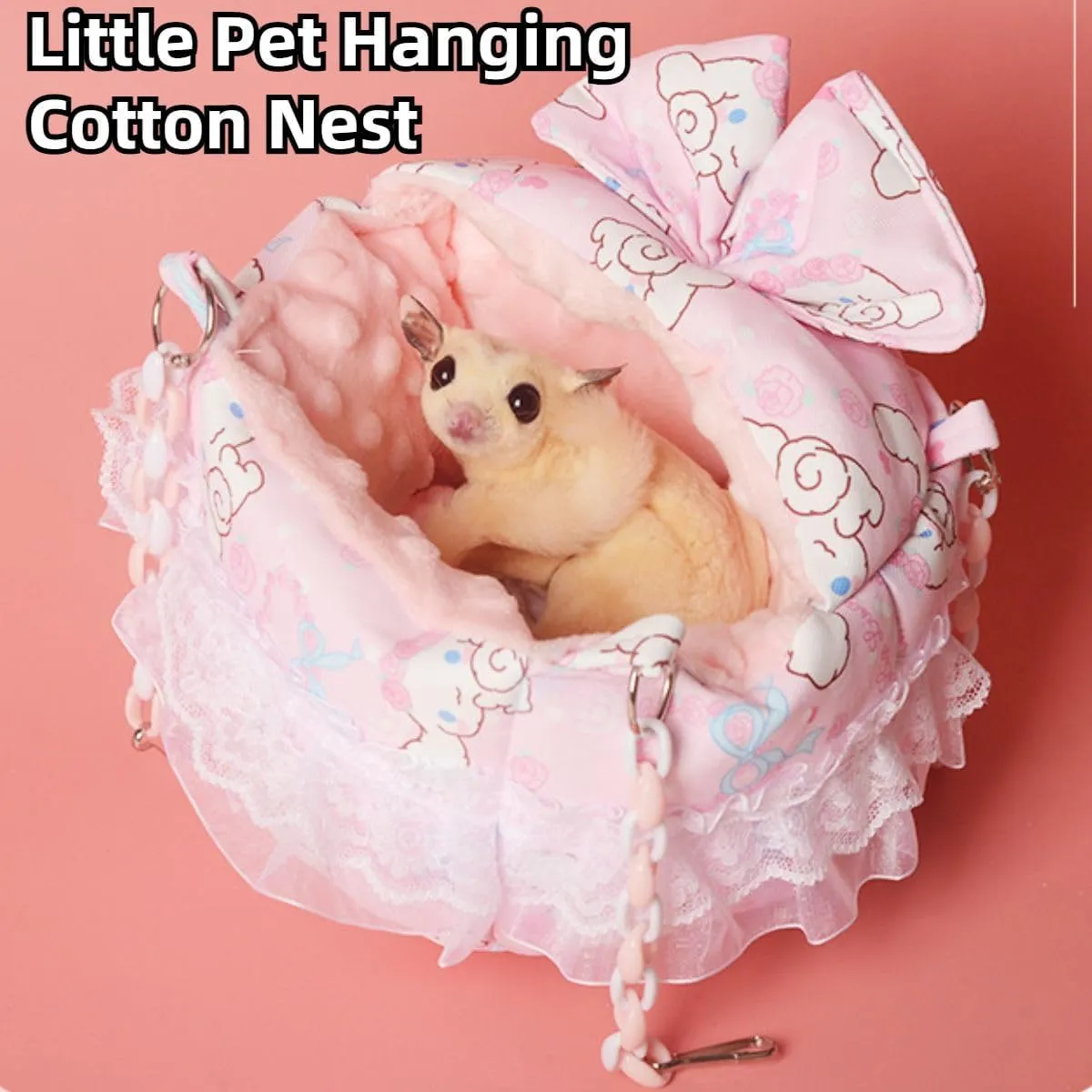 Sugar Glider Warm Bed Hanging Bed Chinchilla Sleeping Bed Hamster Nest Small Animal Hammock Thicken Guinea Pig Sleeping Bag Sugar Glider Resting Bed for Cage (Pink)