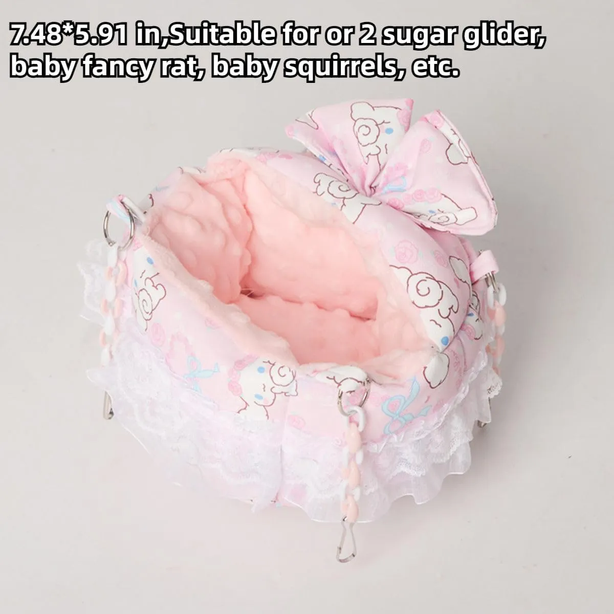 Sugar Glider Warm Bed Hanging Bed Chinchilla Sleeping Bed Hamster Nest Small Animal Hammock Thicken Guinea Pig Sleeping Bag Sugar Glider Resting Bed for Cage (Pink)