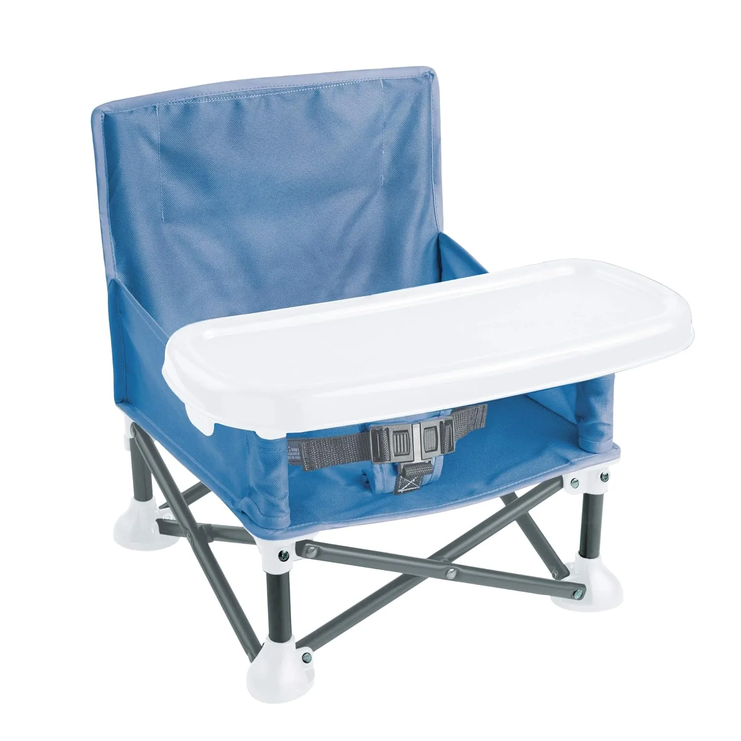 Summer by Bright Starts Pop 'N Sit Portable Booster Chair, Floor Seat, Indoor/Outdoor Use, Compact Fold, Dusty Blue, 6 Mos - 3 Yrs