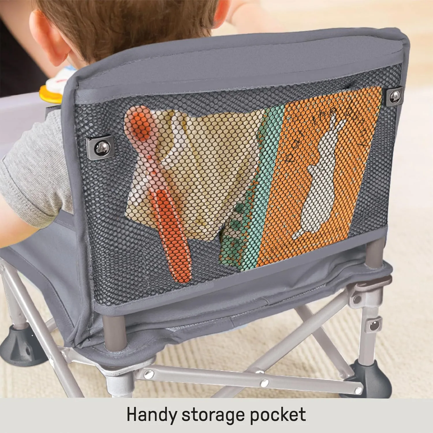 Summer by Bright Starts Pop 'N Sit Portable Booster Chair, Floor Seat, Indoor/Outdoor Use, Compact Fold, Grey, 6 Mos - 3 Yrs