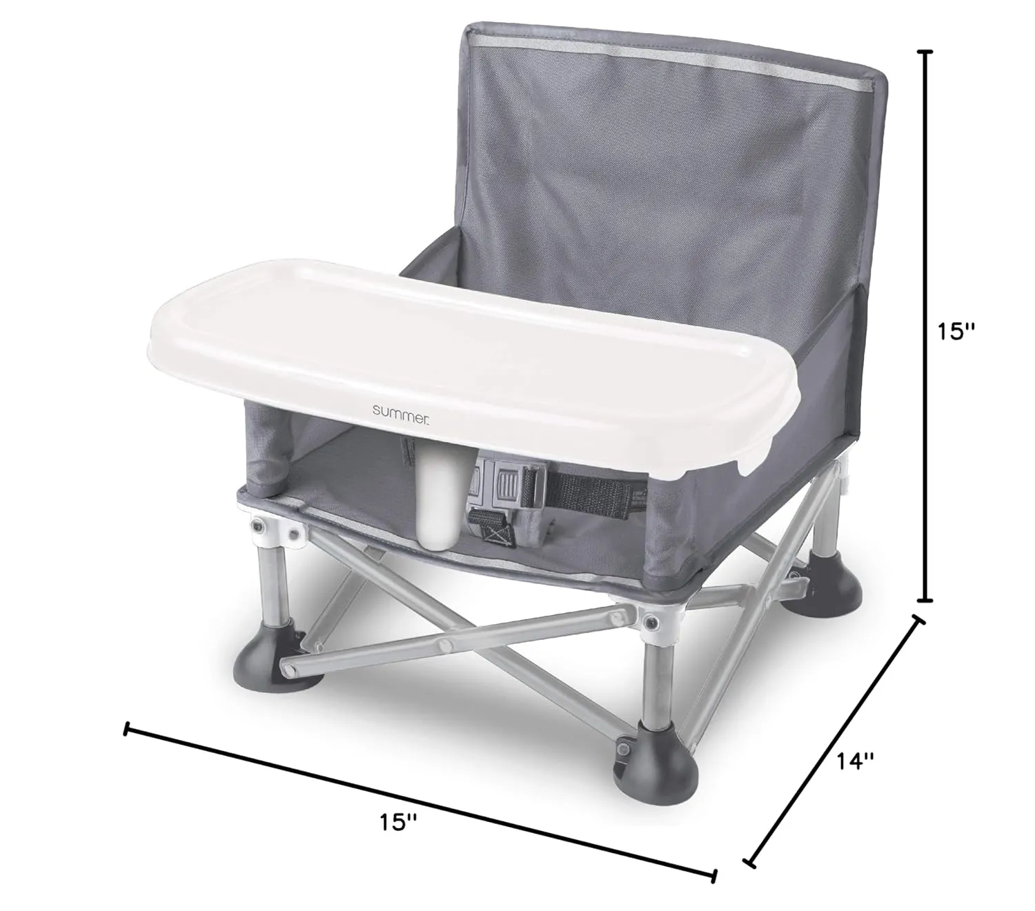Summer by Bright Starts Pop 'N Sit Portable Booster Chair, Floor Seat, Indoor/Outdoor Use, Compact Fold, Grey, 6 Mos - 3 Yrs