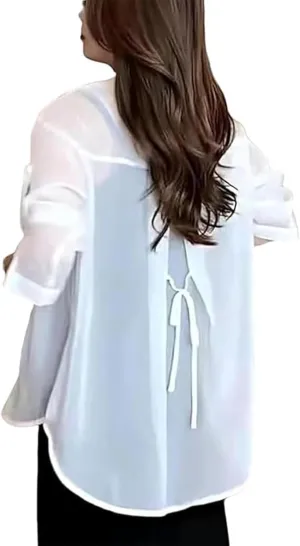 Summer Sunscreen Chiffon Shirt, Sheer Button Down Shirts for Women, Uv Blocking, Breathable, Fast Drying