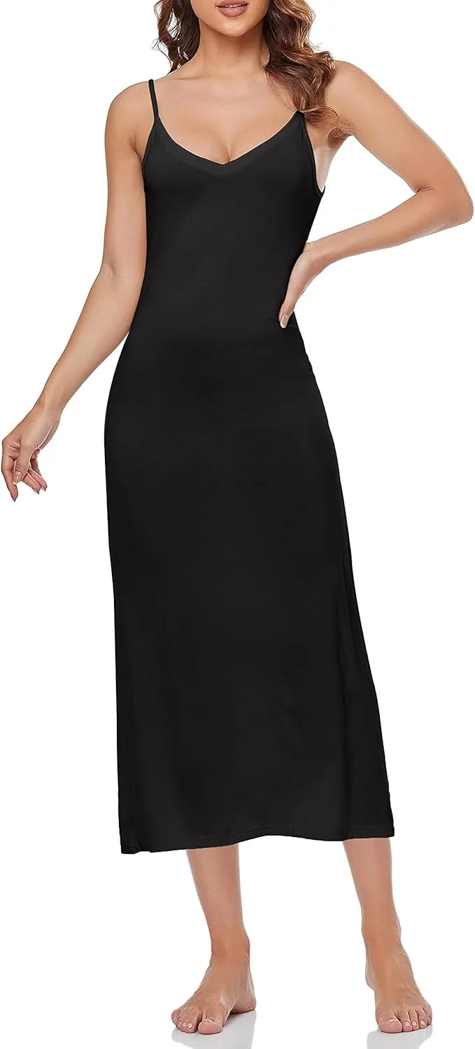 Summienlink Women's Long Full Slip for Under Dresses V Neck Nightgown Sexy Cami Dress