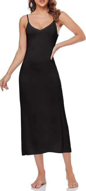 Summienlink Women's Long Full Slip for Under Dresses V Neck Nightgown Sexy Cami Dress