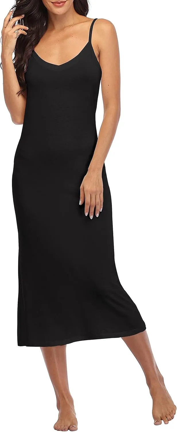 Summienlink Women's Long Full Slip for Under Dresses V Neck Nightgown Sexy Cami Dress