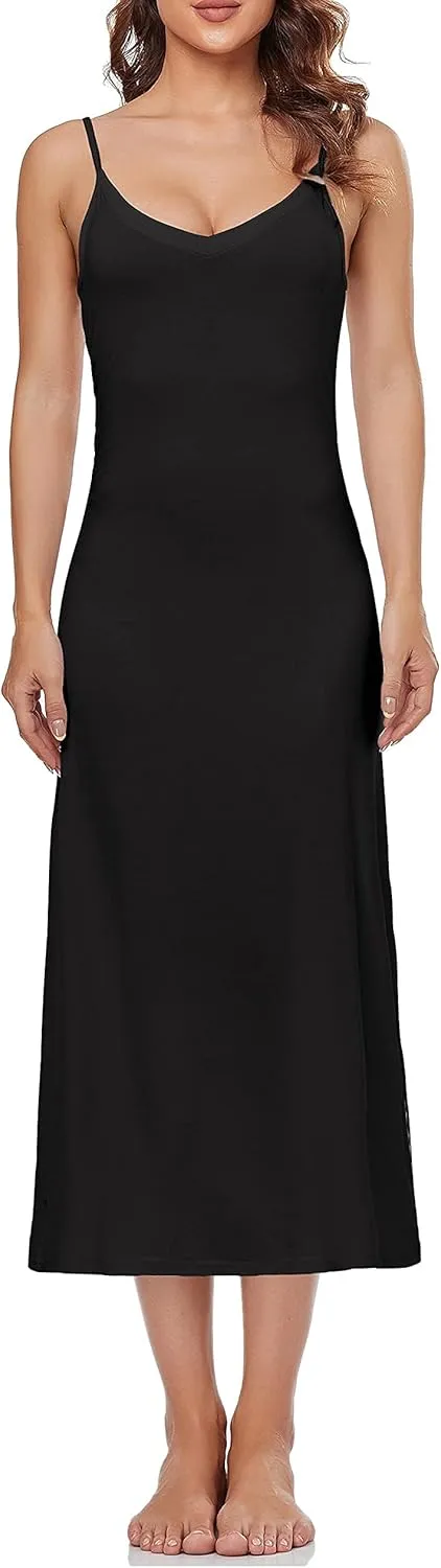 Summienlink Women's Long Full Slip for Under Dresses V Neck Nightgown Sexy Cami Dress