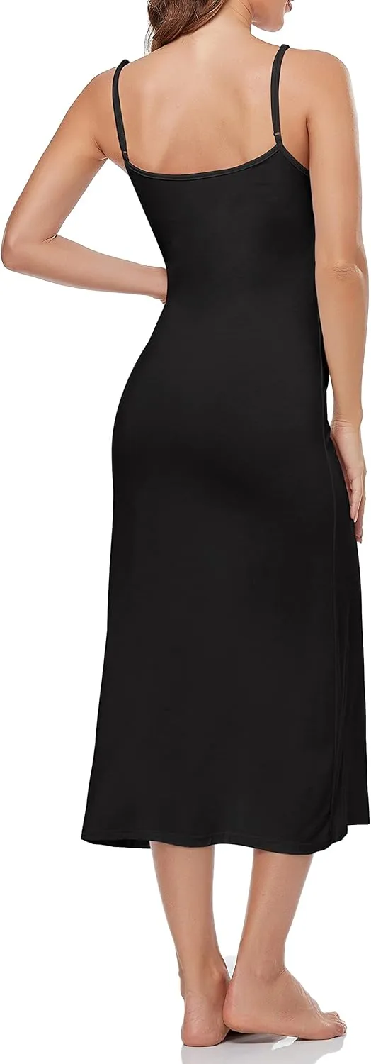 Summienlink Women's Long Full Slip for Under Dresses V Neck Nightgown Sexy Cami Dress