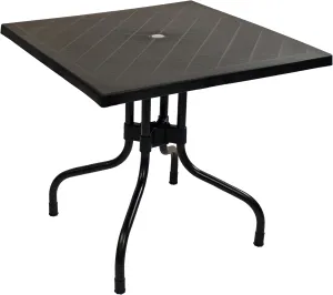 Sunnydaze Plastic Top Outdoor Dining Table - Square Folding Patio Table with Curved Iron Legs - Black - 28.75" H