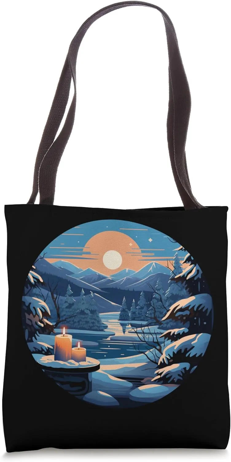 Sunrise and Candles in cold Winter Nigth Season Tote Bag