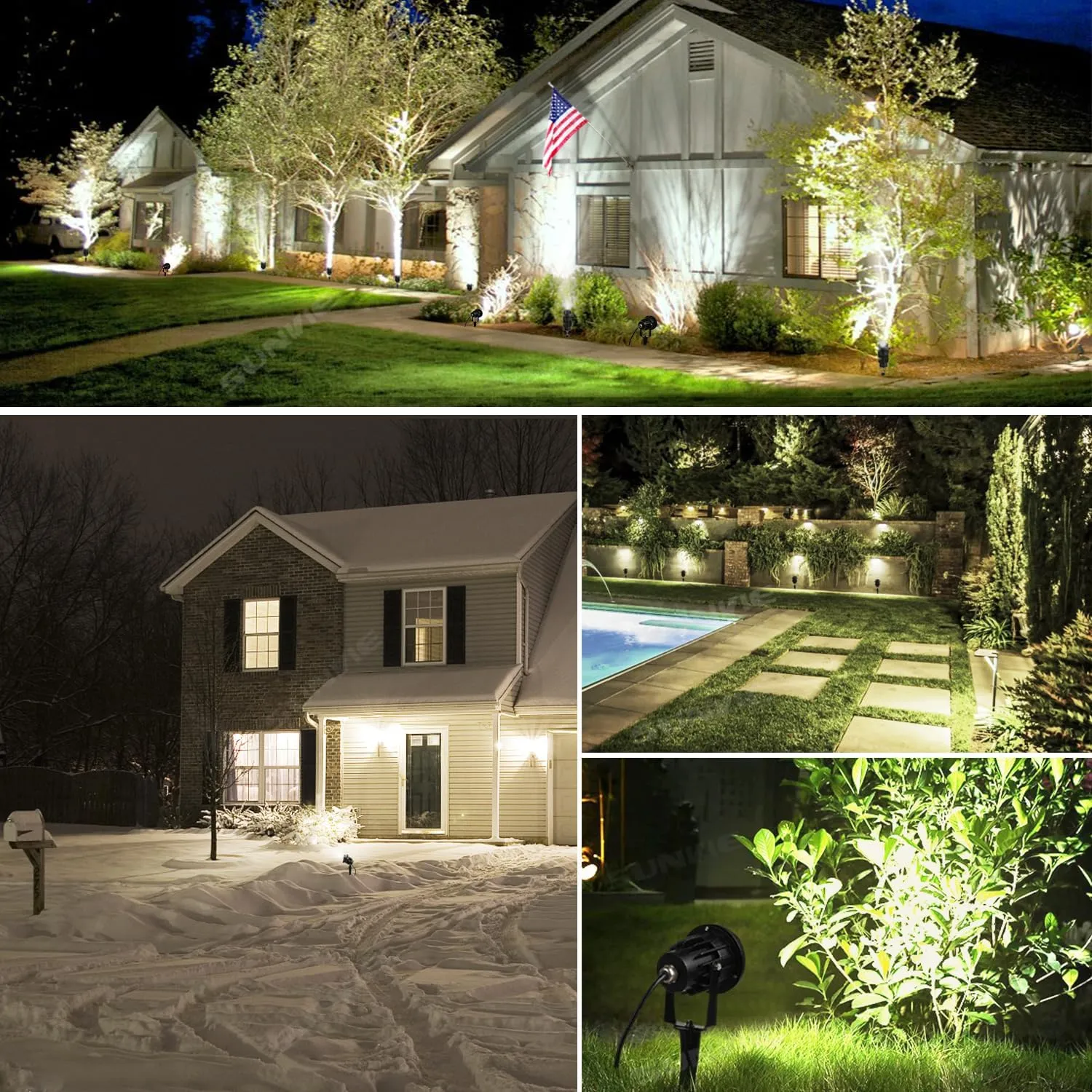 SUNVIE LED Outdoor Spotlight 12W Landscape Lighting 120V AC Waterproof Landscape Lights Spot Lights for Yard with Spiked Stake Warm White Flag Light Garden Decorative Lamp with US 3-Plug in (6 Pack)