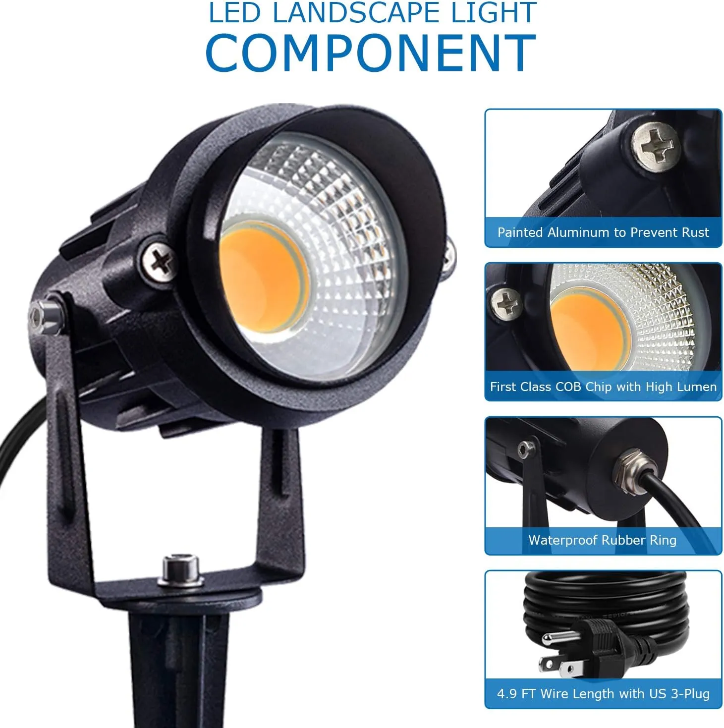 SUNVIE LED Outdoor Spotlight 12W Landscape Lighting 120V AC Waterproof Landscape Lights Spot Lights for Yard with Spiked Stake Warm White Flag Light Garden Decorative Lamp with US 3-Plug in (6 Pack)