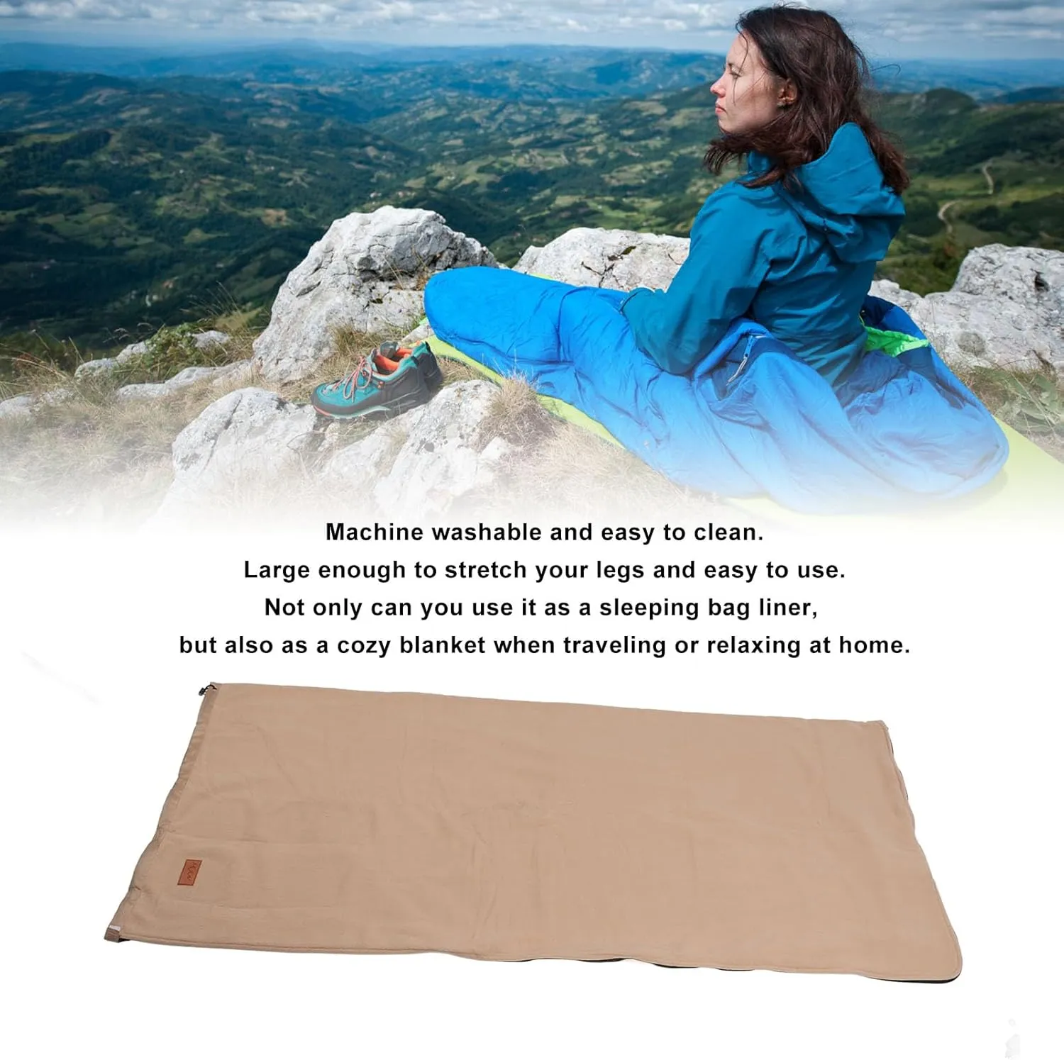 Super Thick Fleece Sleeping Bag Liner with Zipper, Blanket for Camping, Travel, Backpacking