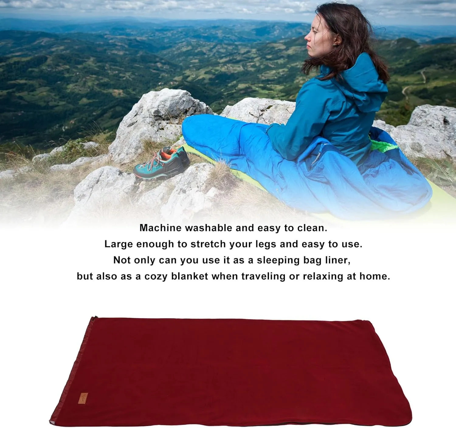 Super Thick Fleece Sleeping Bag Liner with Zipper, Soft and Sturdy Camping Blanket for Travel Backpacking, Large Space and Easy to, Provides Extra Warmth and Comfort