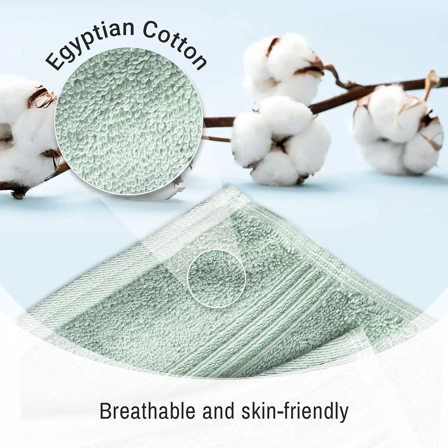 Superior Egyptian Cotton 6-Piece Towel Set, Bathroom Essentials, Towels For Bathroom, Apartment, Airbnb, Guest Bath, Face, Hand, Bath Towels, Washcloths, Absorbent, Fast Drying, Sage