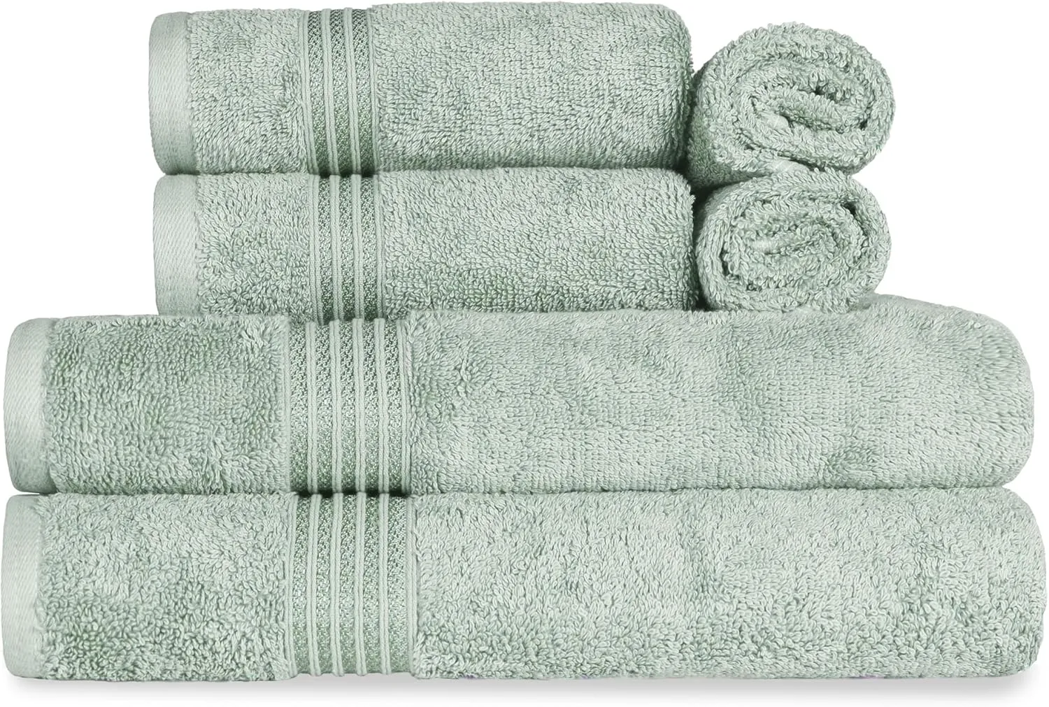 Superior Egyptian Cotton 6-Piece Towel Set, Bathroom Essentials, Towels For Bathroom, Apartment, Airbnb, Guest Bath, Face, Hand, Bath Towels, Washcloths, Absorbent, Fast Drying, Sage